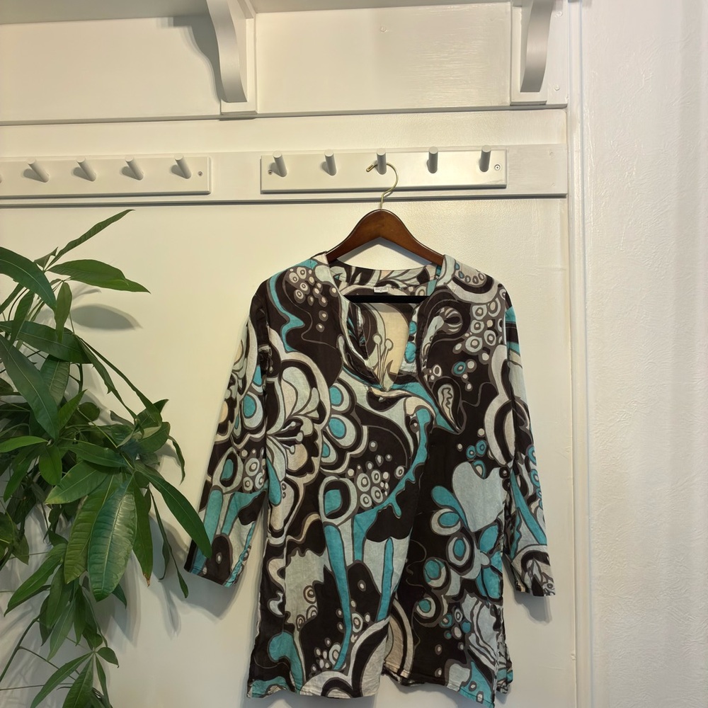 Stylish Women's Patterned Top - Brown and Blue